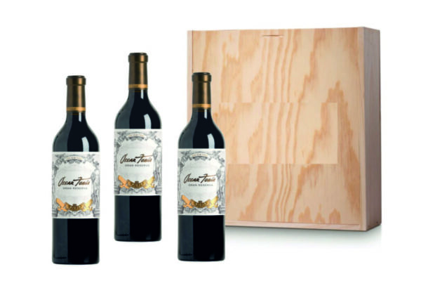 Pachet Cadou 3 sticle Vin rosu OSCAR TOBIA GRAN RESERVA 2015 + Cutie lemn eleganta