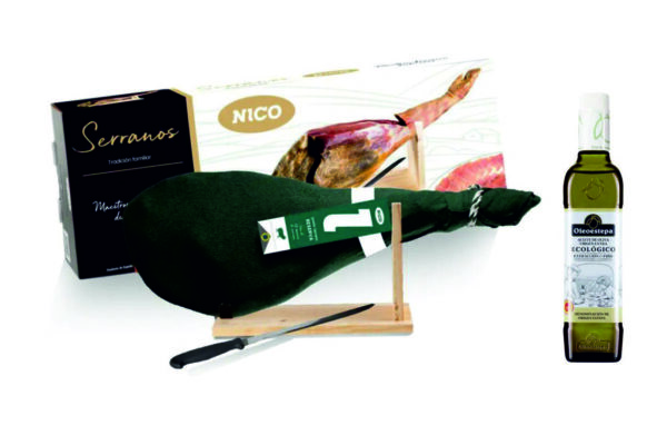 Jamón Serrano Reserva 6,5kg maturat min. 12 luni (Suport si Cutit special inclus) + CADOU Ulei masline Extra Virgin Oleoestepa Ecologico 500 ml