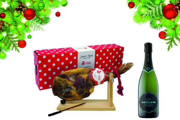 Pachet Jamón Serrano 6 kg La Finca by Alioli (Suport si Cutit special inclus) + CADOU Sampanie Spaniola „Cava“ Castel D’or Brut