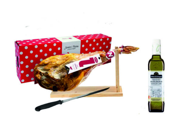 Jamón Serrano Bodega ~7 Kg (Suport si Cutit special inclus) + CADOU Ulei masline extravirgin ecologic - Oleoestepa Ecologico 500 ml